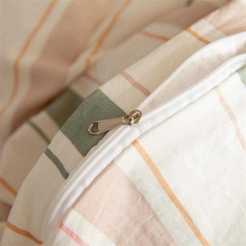 Striped Duvet Cover Set Queen 100% Washed Cotton Bedding Set, Luxury Soft Pink Vertical Ticking Stripes Comforter Cover, (3pcs)