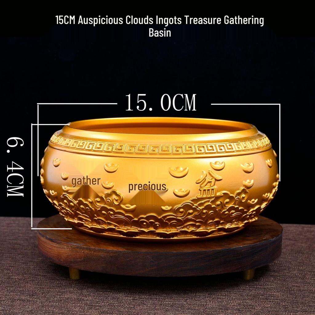 Brass Auspicious Clouds Yuanbao Treasure Basin Desktop Ornament