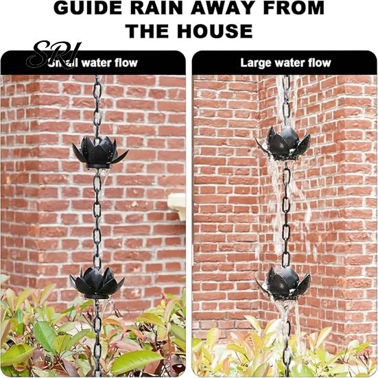 Heavy Duty Rain Chain Outdoor Lotus Metal Garden Hanging Easy to Hang Catcher Cups Outside Gutters Downspouts Replacement Decorative Iron