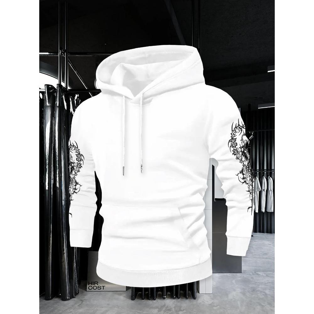 Autumn Winter Trendy Men's Vintage Streetwear Hooded Sweatshirt with Gothic Design, Featuring Demon Wings and Thorns Print on the Back