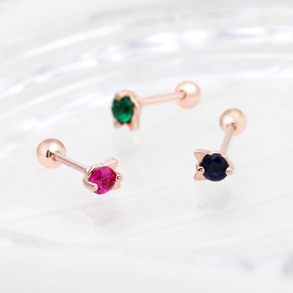 Colored Rose Gold Cat Cubic Zirconia Gold Needle Piercing 14K