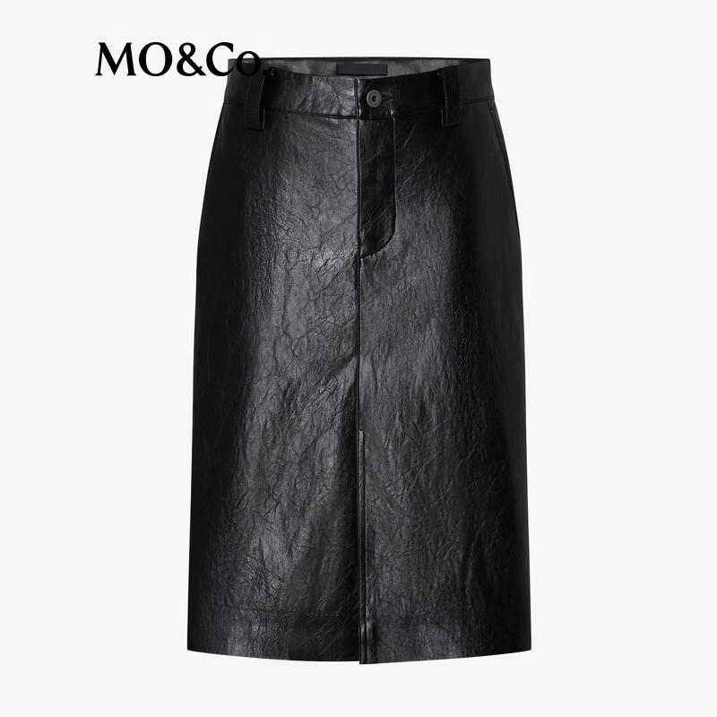 MO&Co. H-Line PU Mid-Length Skirt