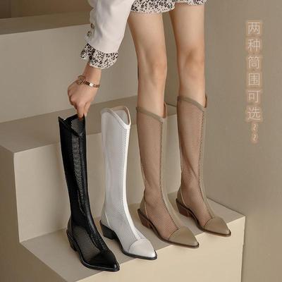 Summer White Long Boots Female Knight Boots Hollow Mesh Thin Martin Boots High Net Boots Cool Boots Long Tube Circumference