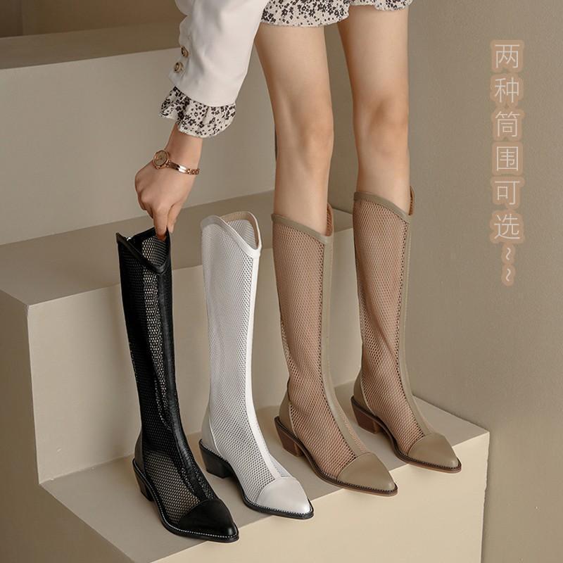 

Летние белые длинные сапоги женские рыцарские сапоги полая сетка тонкие ботинки Мартина высокие сетчатые сапоги крутые сапоги длинная окружность голенища 40 чёрный
