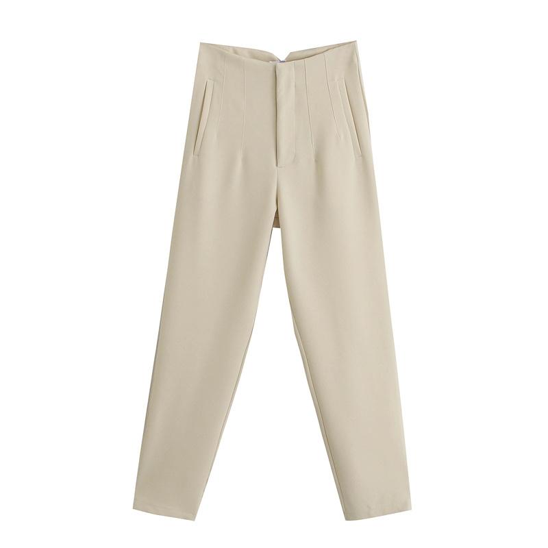Pantalones de mujer, pantalones de verano para mujer, pantalones de cintura alta, pantalones de oficina, pantalones de moda con botones