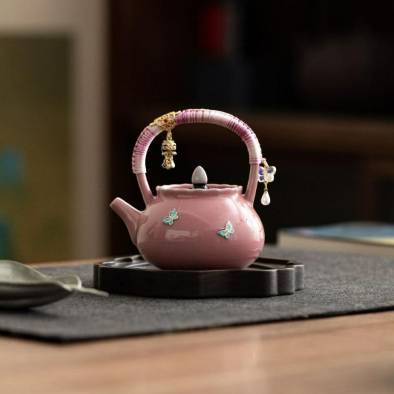 Ceramic Teapot with Handle Ball Filter Japanese Style Elegant Teapot for Women Gongfu Tea Set Home Brewing Tea Accessories