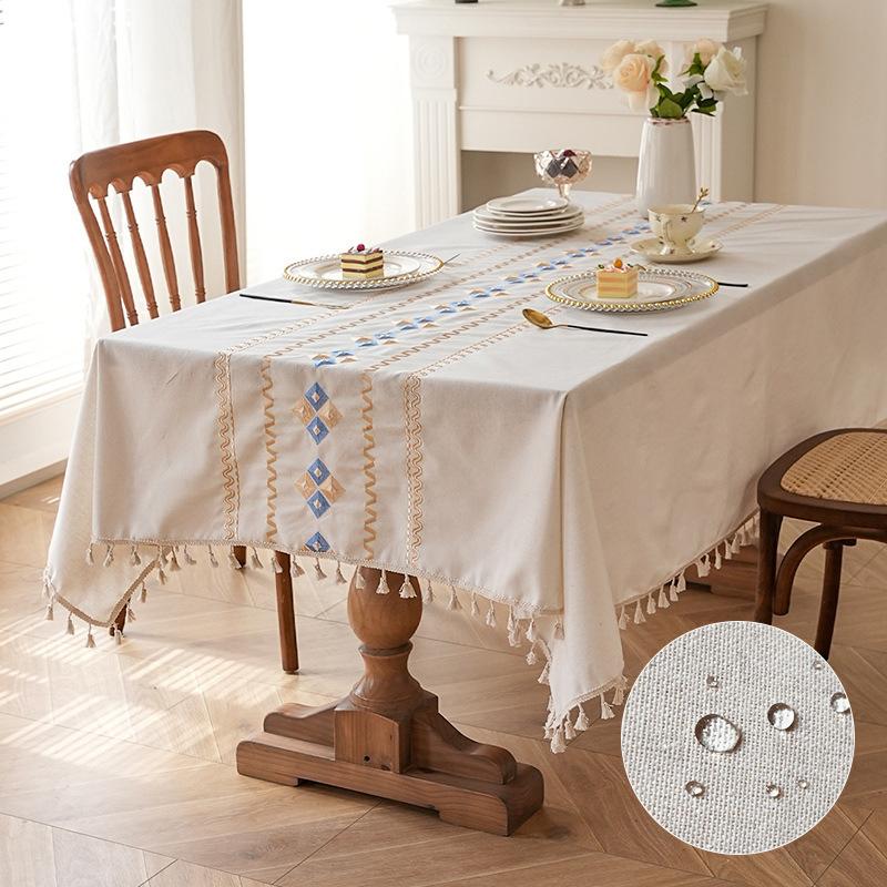 Amazon Popular Japanese-Style Striped Linen Tablecloth Tables And Chairs Simple Plain Tassel Atmosphere Decorative Cloth Dining Table