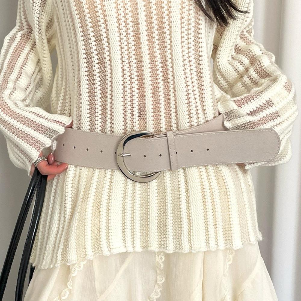 Metal Buckle Leather Waistband Jeans Girdle Western Cowboy Belt Retro Women Wide Belt  Girl