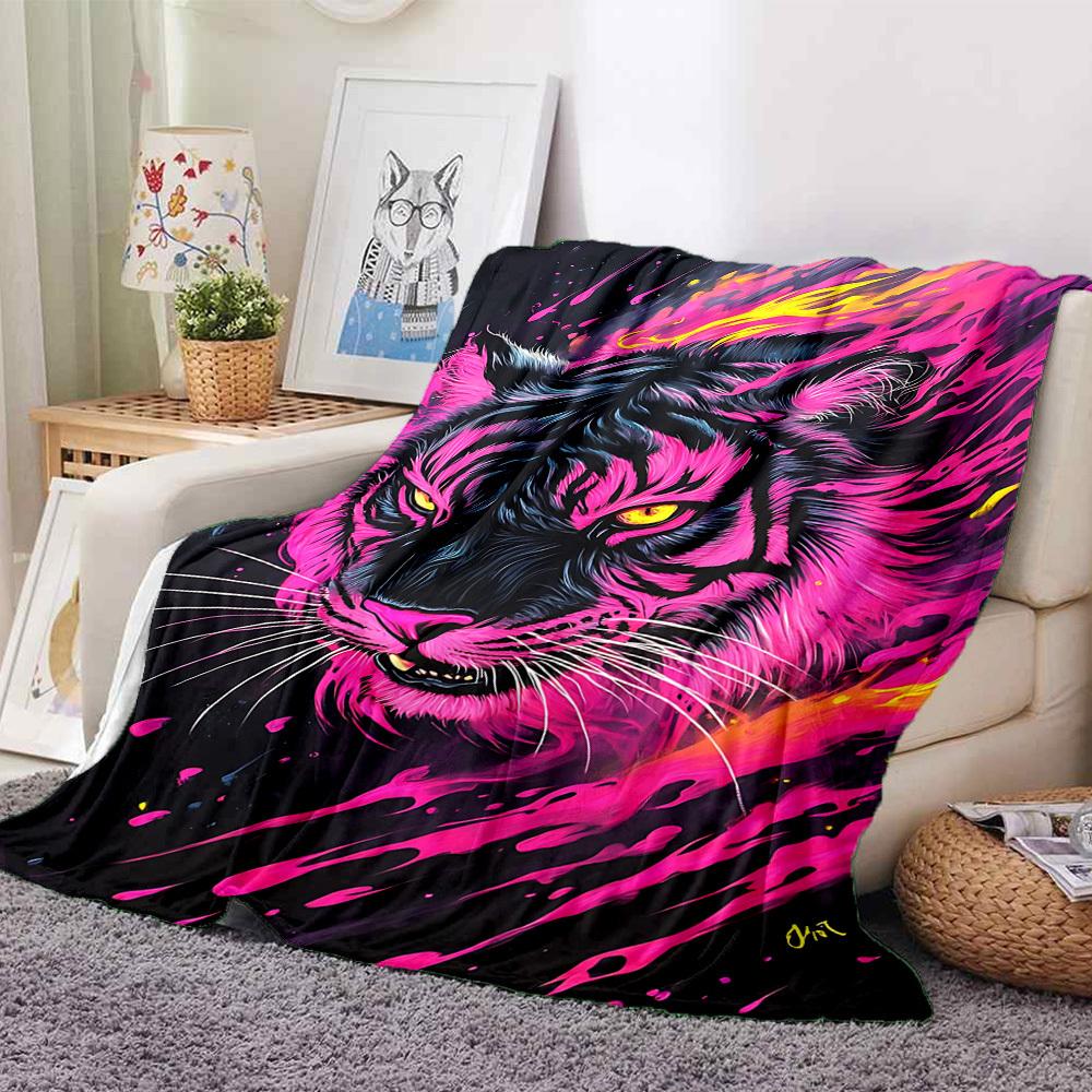 1pc Tiger Art Print Blanket Lightweight Flannel Blanket Throw Blanket For Sofa, Bed, Travel, Camping, Livingroom, Office Yy251015164