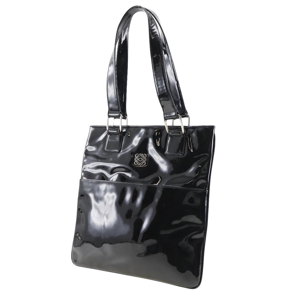 LOEWE anagram Tote Bag black enamel Women Used