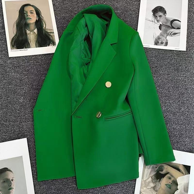 Damen Frühling Zweireiher Blazer in Uni Rot mit Knopfdetails