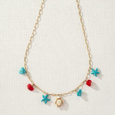 Summer Ocean Wind Imitation Turquoise Turtle Necklace Vacation Travel Leisure Wind Starfish Temperament Elegant