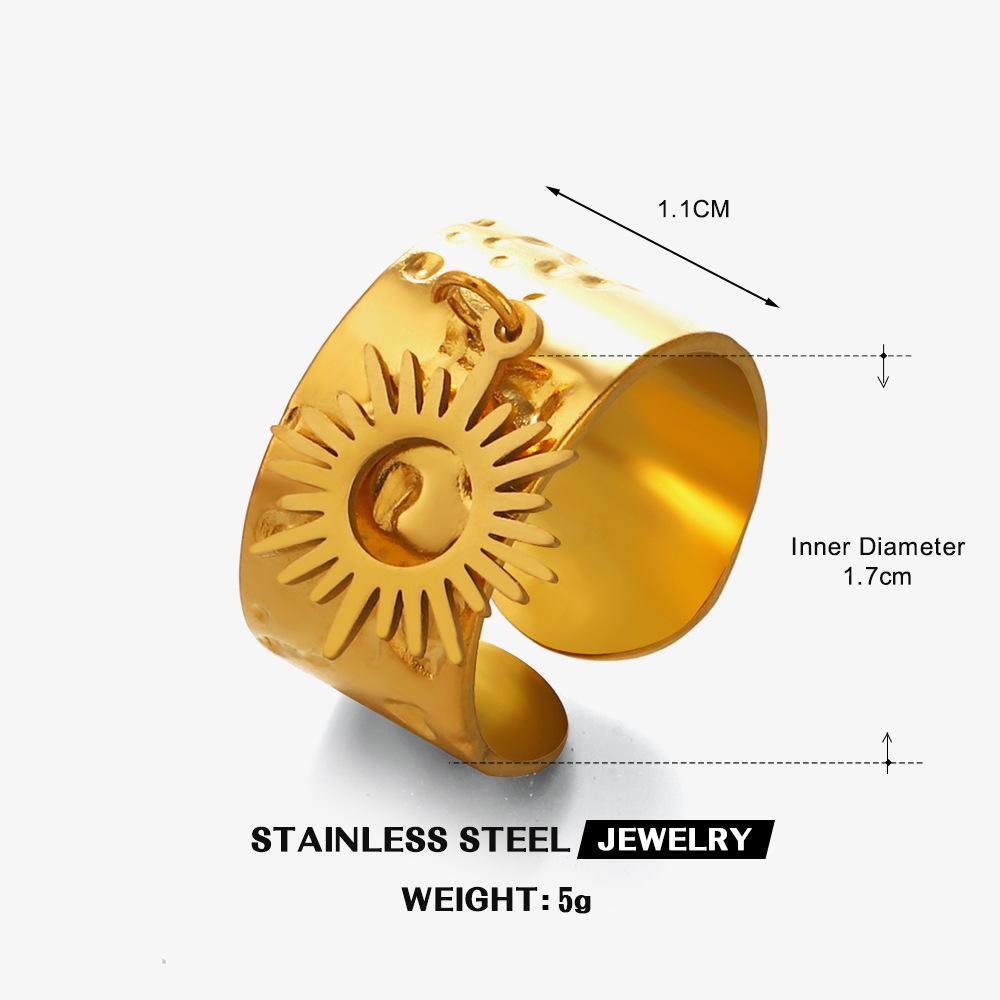 

Stainless Steel Geometric Circular Wide Rings for Women Men Classic Sun Round Pendant Chunky Opening Rings Jewelry Accessories