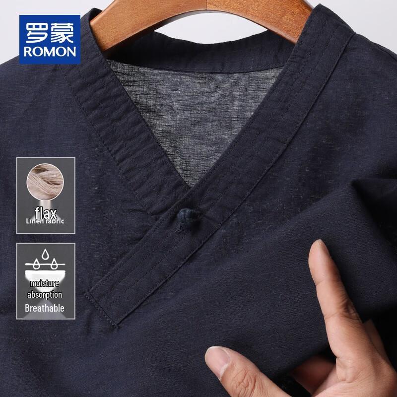 ROMON Men s Breathable Linen Blend V-Neck Short Sleeve T-Shirt XL 2890₽