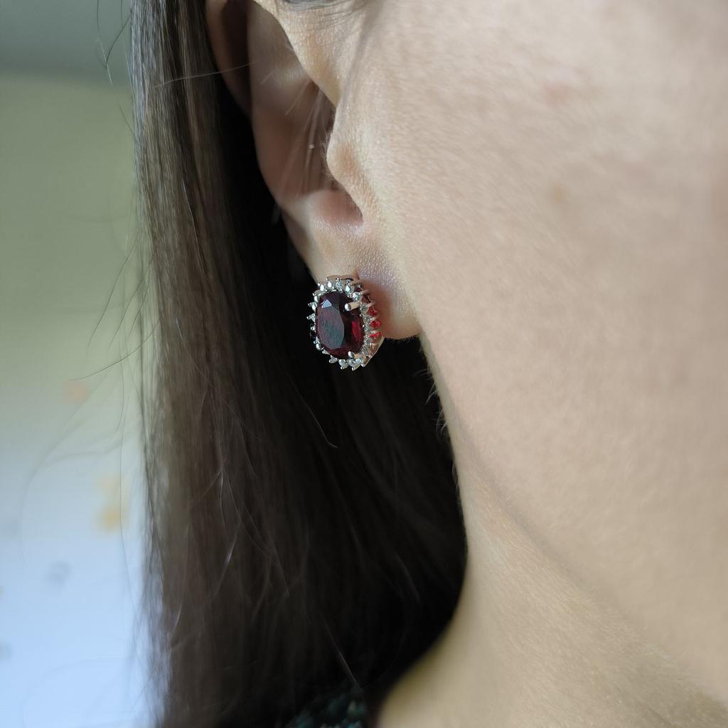 Silver Earrings with Artificial Nano Garnet, Cubic Zirconia (60002306)