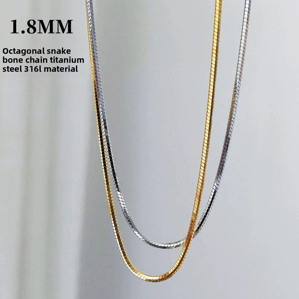 Naszyjnik z łańcuszka ze stali tytanowej o szerokości 1,8 mm, ośmiokątny łańcuszek typu 'snake bone', damski wysokiej jakości łańcuszek swetrowy ze stali nierdzewnej, wszechstronny łańcuszek typu 'snake bone'