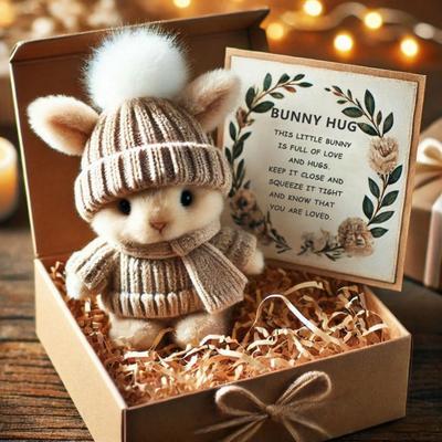 Handmade Mini Bunny Hug Easter Gift with Card Stuffed Plush Bunny Figurine In A Box Cute Pocket Bunny Emotional Support Gift for Women Men