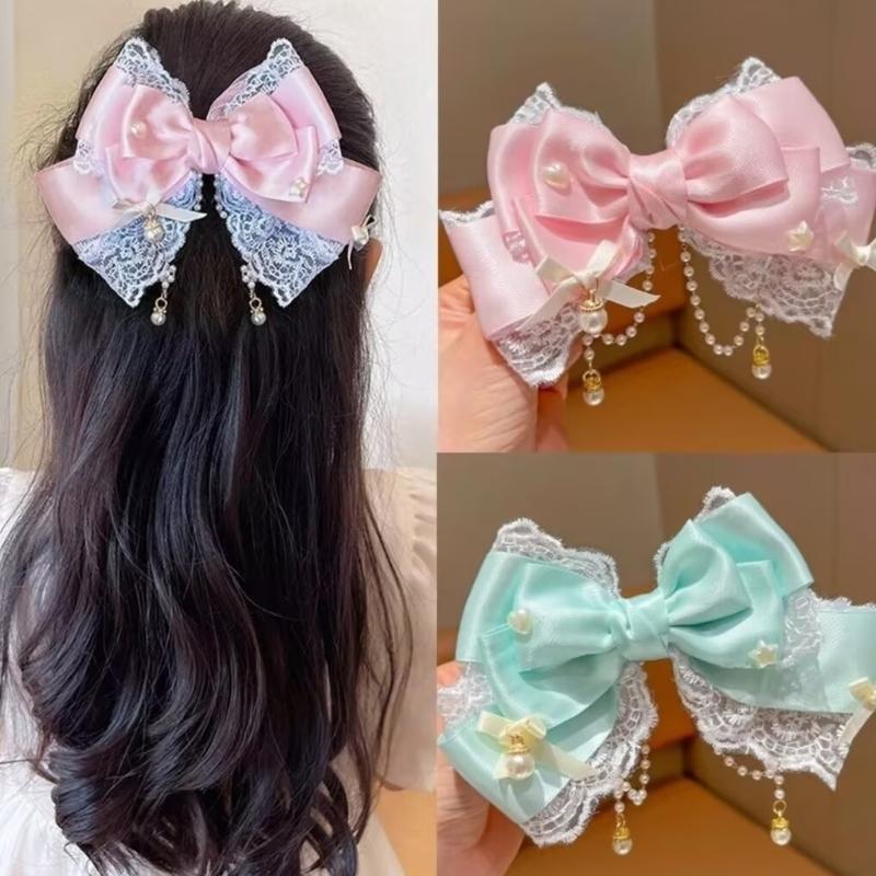 Elegant Bows Hair Clip With Lace And Satins Ribbon For Women And Girls Perfect For Daily Wear Or Special Occasion