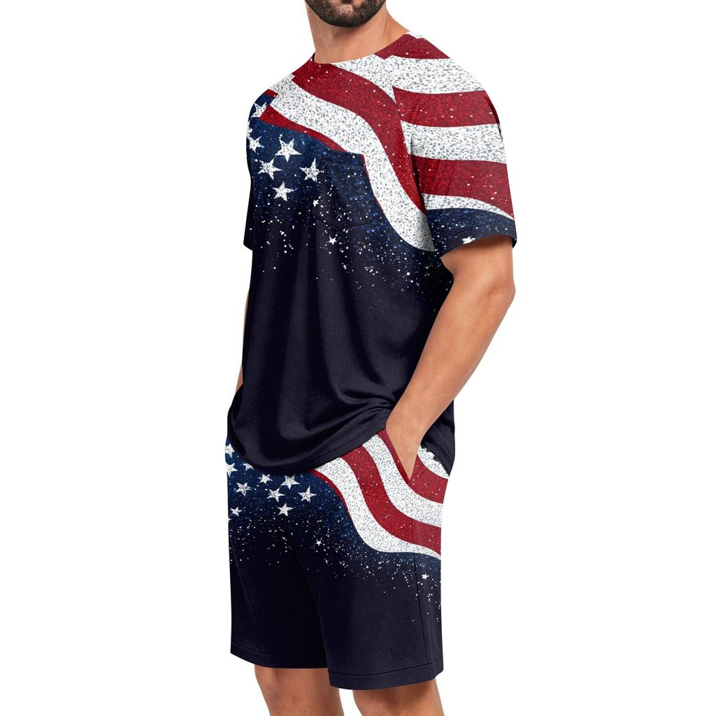 Conjunto de Pijama de Verano para Hombre Top de Manga Corta y Pantalones Cortos Tejido Suave Cómodo Transpirable Ligero Ropa de Casa Conjunto de Pijama