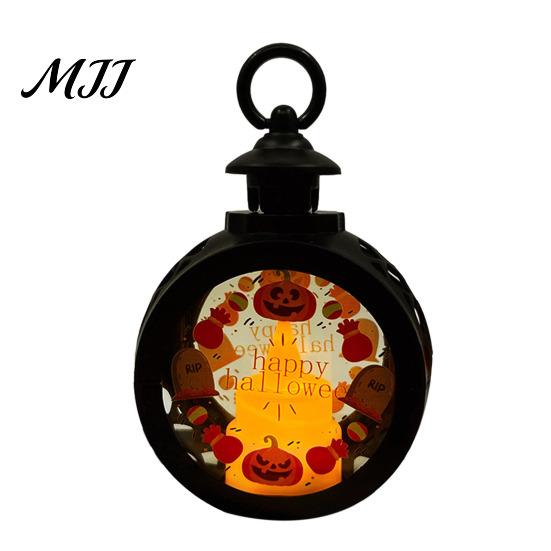 Halloween Pumpkin Lantern Retro Lantern, LED Electronic Candle Light, Vintage Party Table Centerpiece Handheld Decorative Lamp for Bar Haunted
