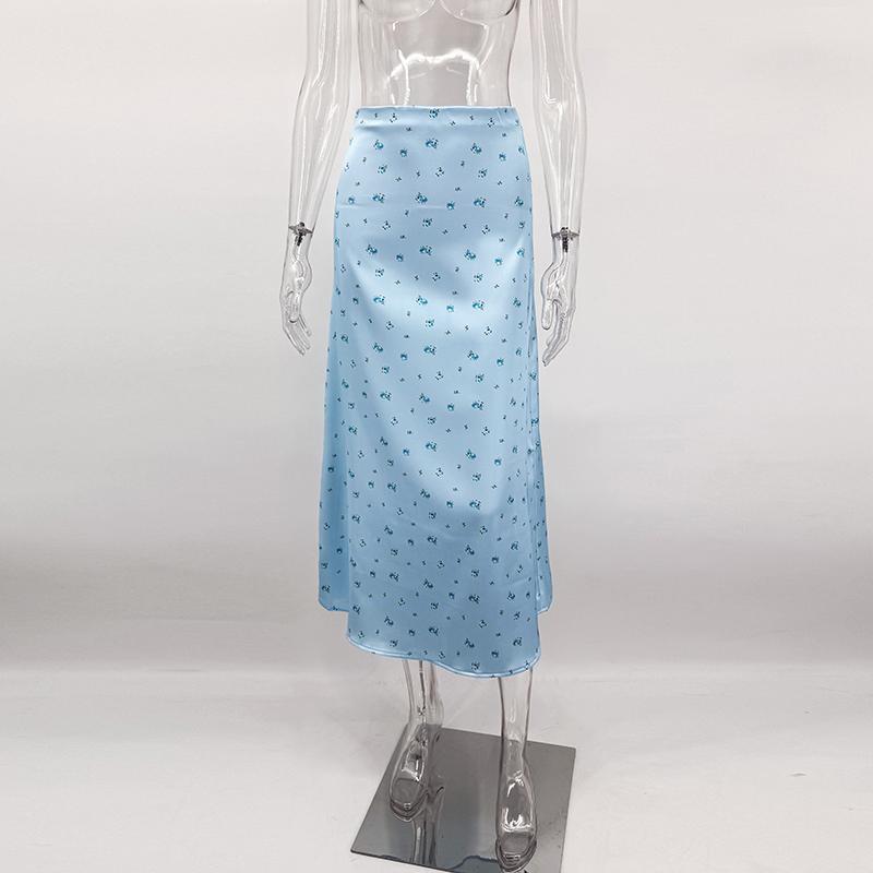 2026 Satin Printed Skirts Women High Waist Long Skirts Summer Midi A-line Skirts Women Office Elegant Women's Loose Skirts