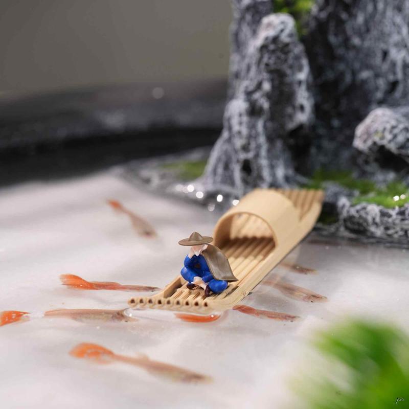 3D Floating Boat Mini Bamboo Raft Fish Tank Bonsai Micro Landscape Ornaments Creative Home Decoration Aquarium Accessories New