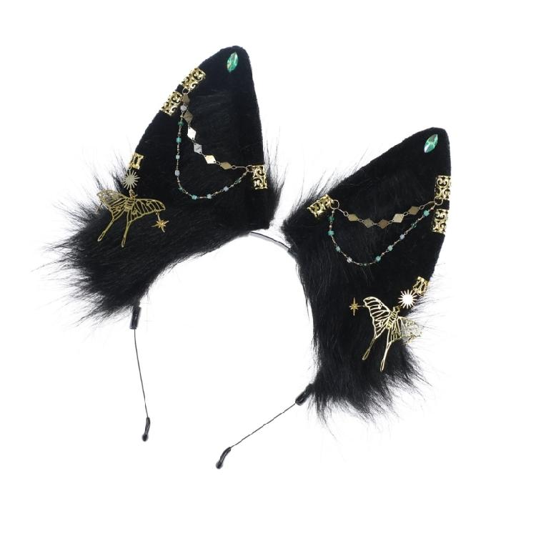 Serre-tête Oreilles de Loup Poilues Anime Événement Cerceau pour Cheveux Décoration de Tête Fête d'Halloween