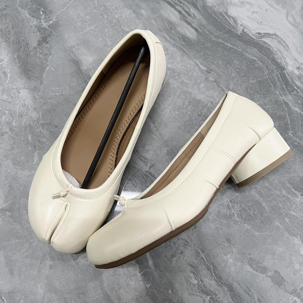 Women's Chunky Heel Mary Jane Split-Toe Shoes: New Retro Pleated Design Ballet Flats