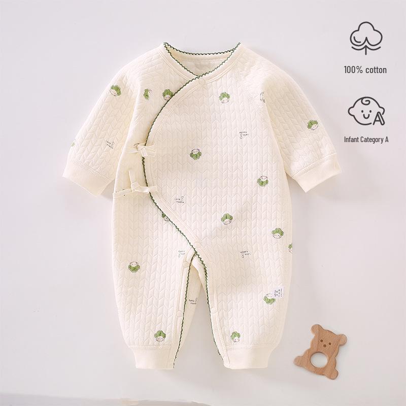 Cozy Air Cotton Baby Romper - Long Sleeve, Side Snap, Boneless Crawling Suit for Newborns - Perfect for Autumn & Winter Outings