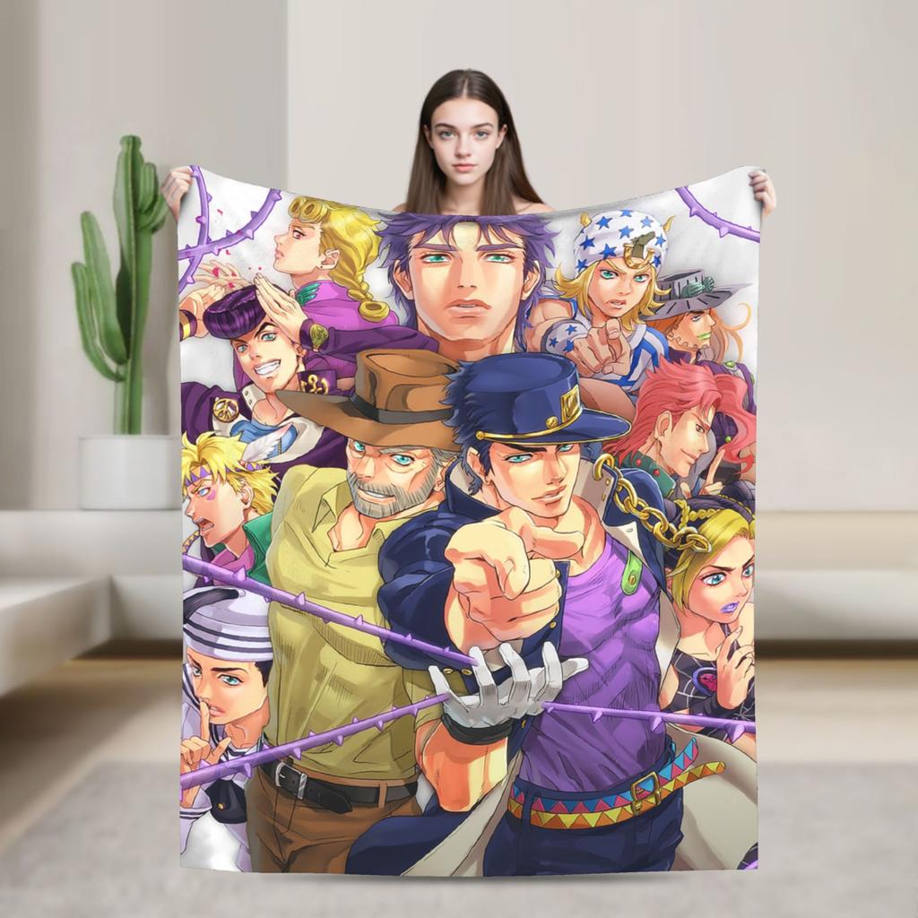 Stardust Crusaders Blankets Bizarre Adventure Flannel Throw Blanket Airplane Travel Printed Ultra-Soft Warm Bedspreads