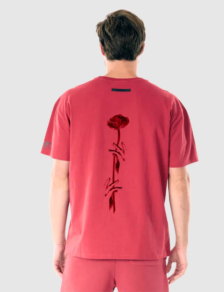 G WEST FLOWER HAND T-SHIRT - BRICK RED