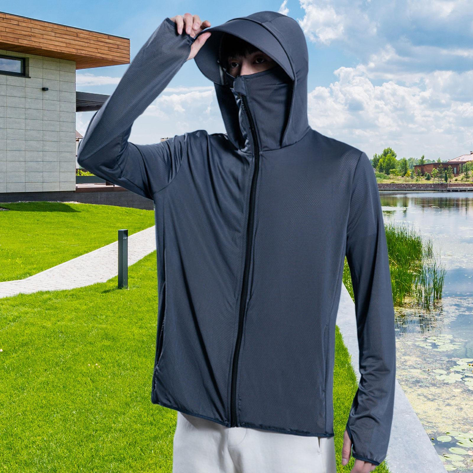 

Мужская рубашка с капюшоном и защитой от солнца, охлаждающая мягкая со съемным козырьком, летняя толстовка с капюшоном для рока L Deep Gray