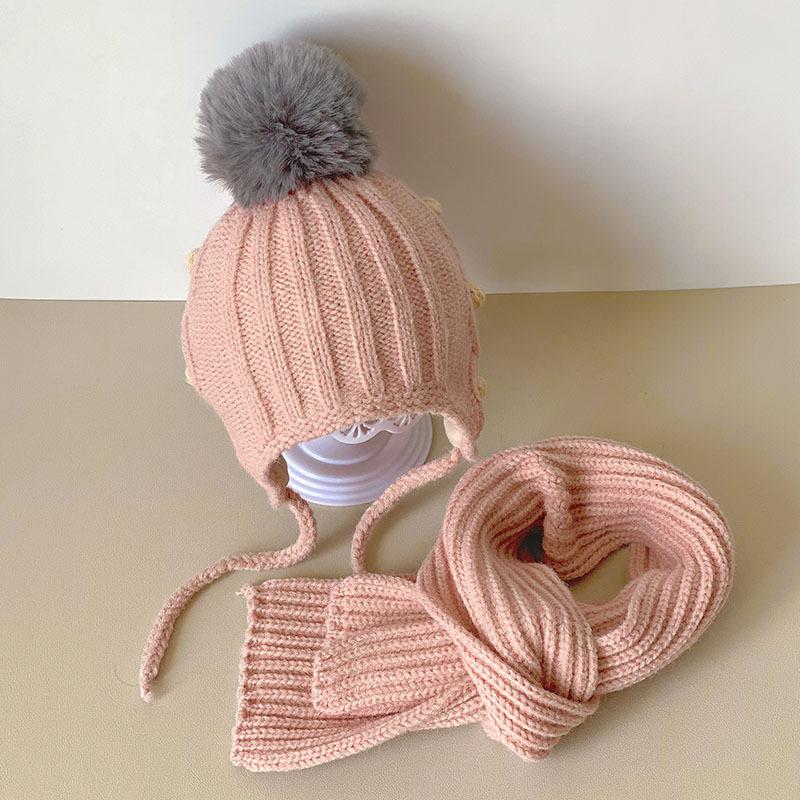 Children's Hat and Scarf Two-piece Korean Style Baby Suit Warm Autumn and Winter Baby Knitted Hat for Boys and Girls In Winter
