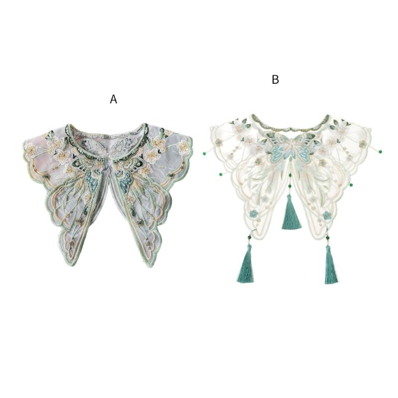 Traditioneller chinesischer Stil Perlenquasten Falscher Kragen Bestickter Schmetterling Blume Kleine Wolke Schulter Yunjian Schal