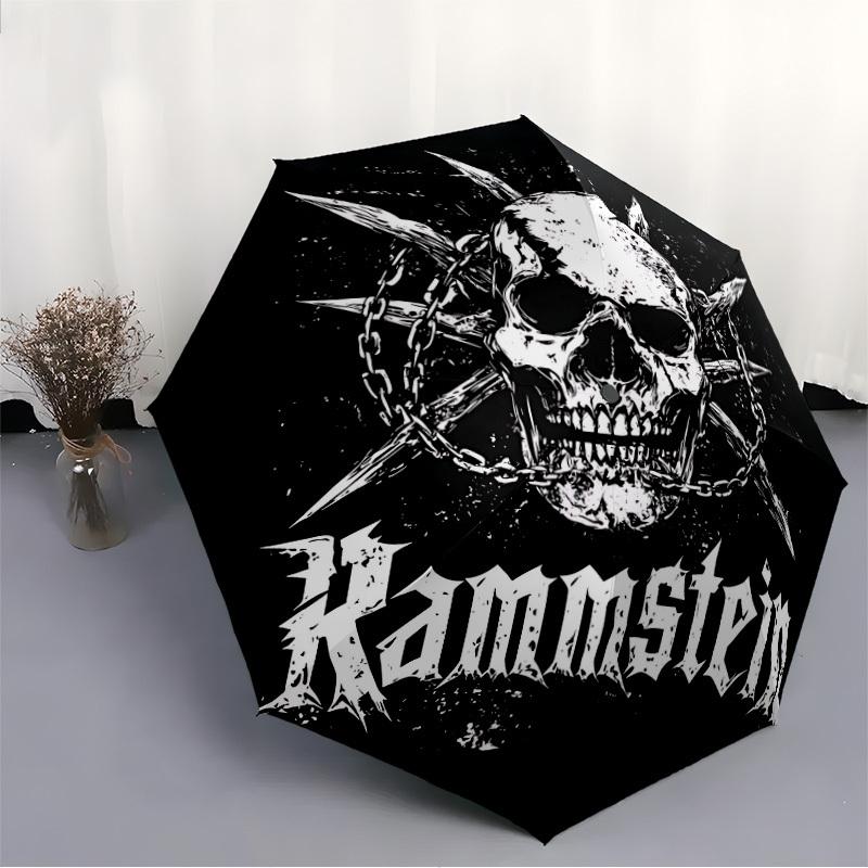 1PC Rammstein Metal Skull Automatic Open/Close Folding Umbrella, Windproof 8 Ribs Construction, Lightweight Travel Umbrella 0902097