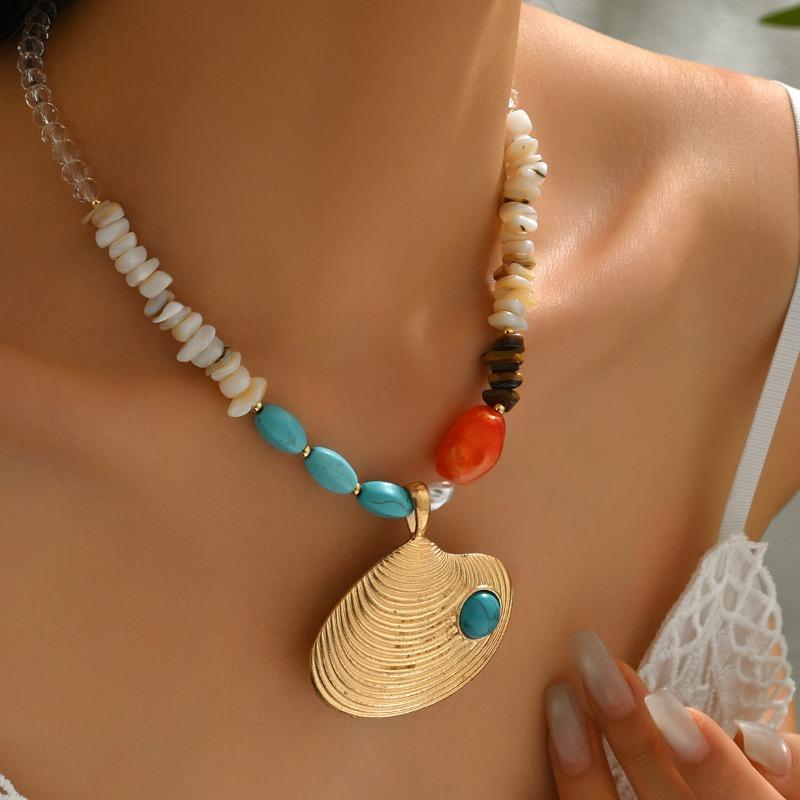 Shell pendant jewelry colorful gravel design sense neck chain niche alloy shell pendant female