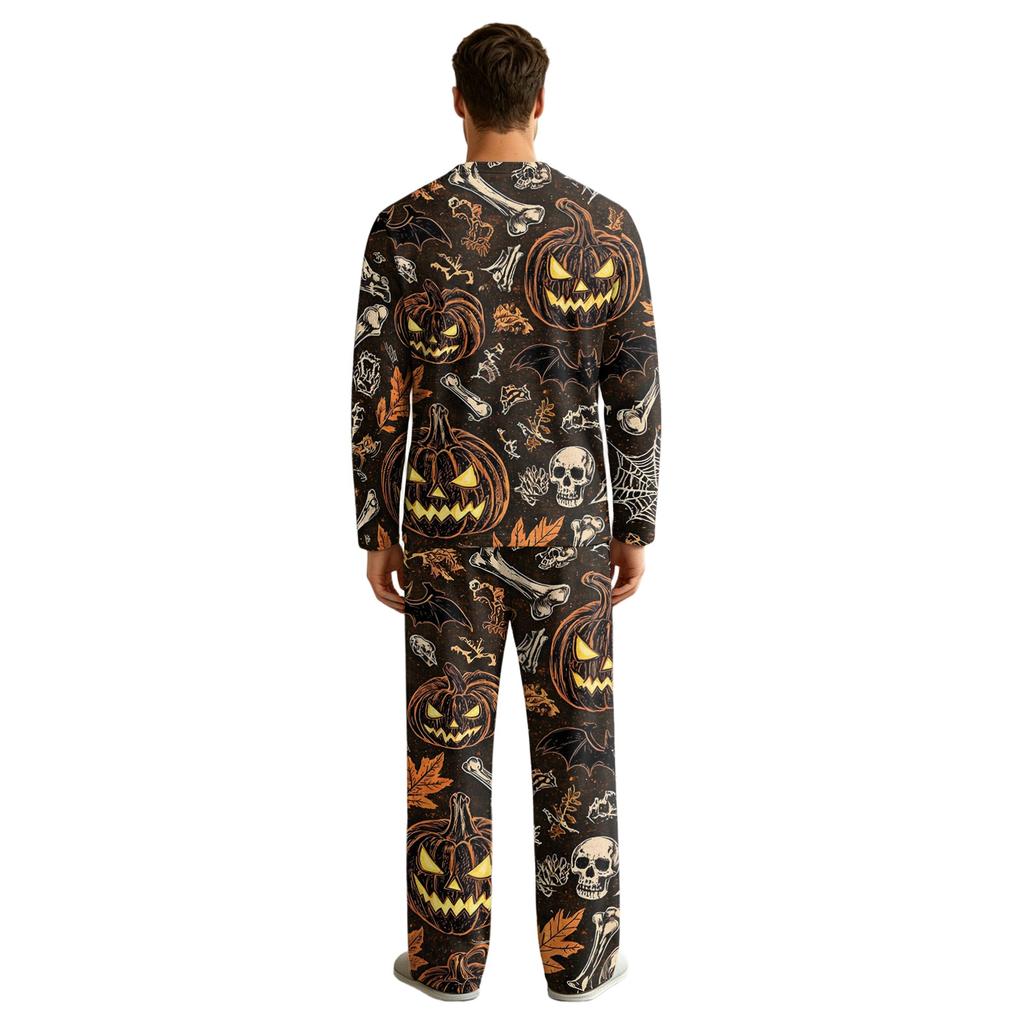 Men's Halloween Pajama Set Long Sleeve with Button Fly and Elastic Waist Drawstring for Sleepwear