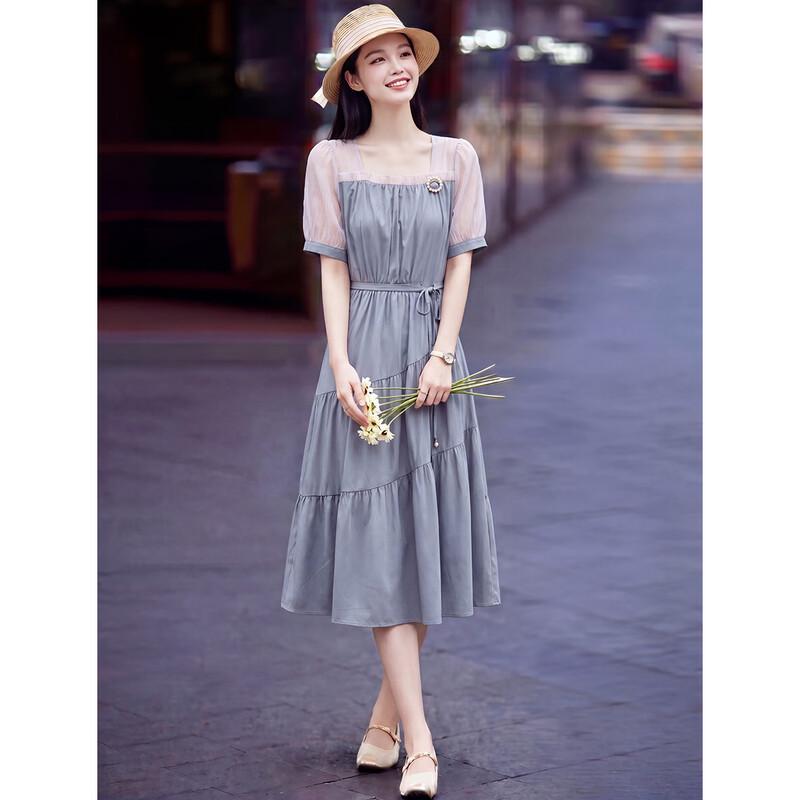 Meilanni French Style Square Neck Lace Midi Dress L