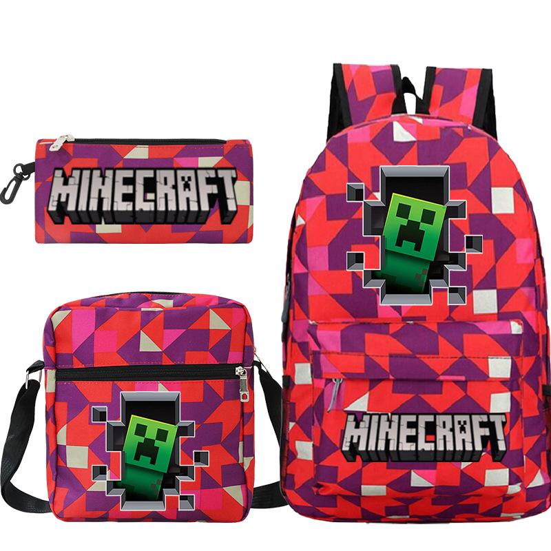 Game Minecraft Printed Children'S School Bag Oblique Span Bag Stationery Pencil Bag Student Backpack Set
