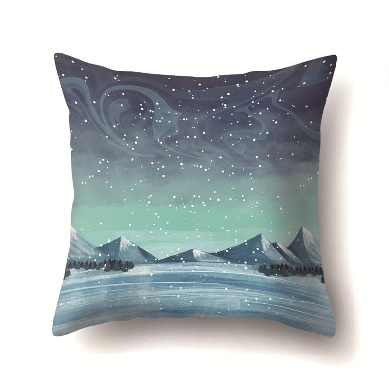 45x45cm Cartoon Fawn Snow Scene Pillow Cover Living Room Sofa Office Seat Car Waist Cushion Cushion Cover Home Decoration