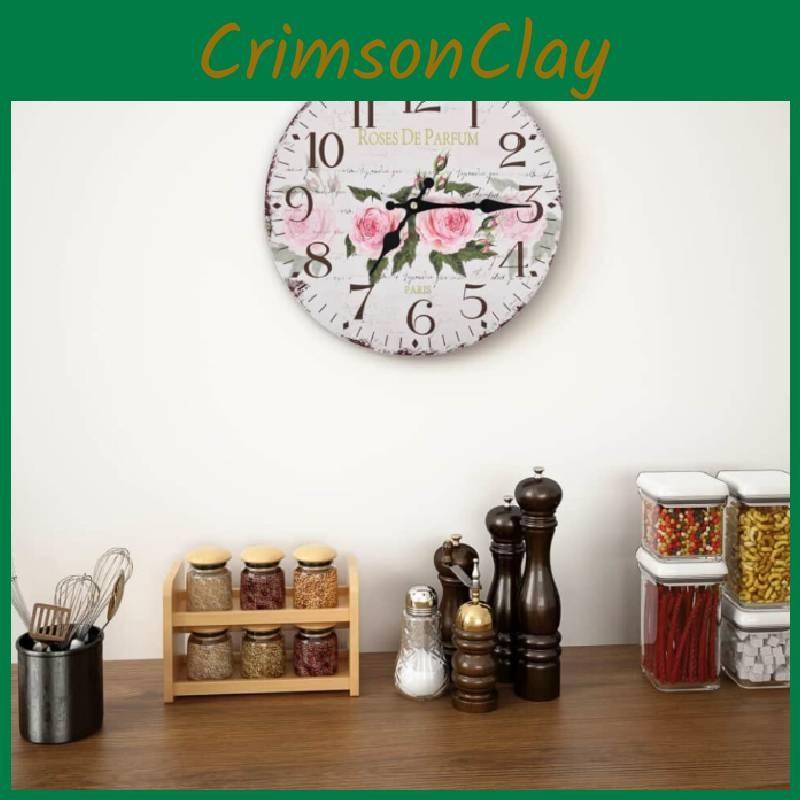 Vintage Classic Round Wall Clock Flower Home Office Living Room Timer Analog