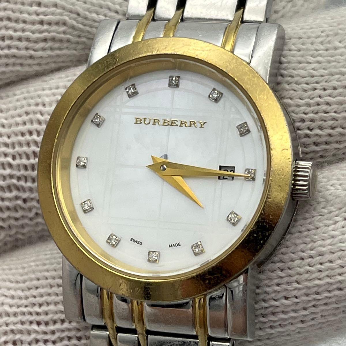 Used Working item BURBERRY Watch BU1375 White Dial Round 12P Diamond Quartz Silver Ladies