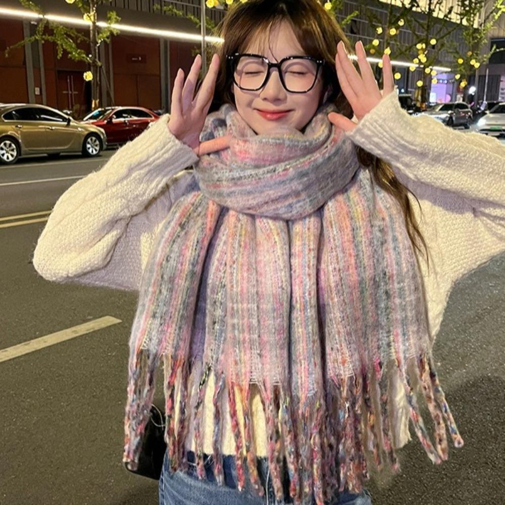 Thickened Plaid Mohair Scarf Korean Style Imitation Cashmere Scarf  Streetstyle