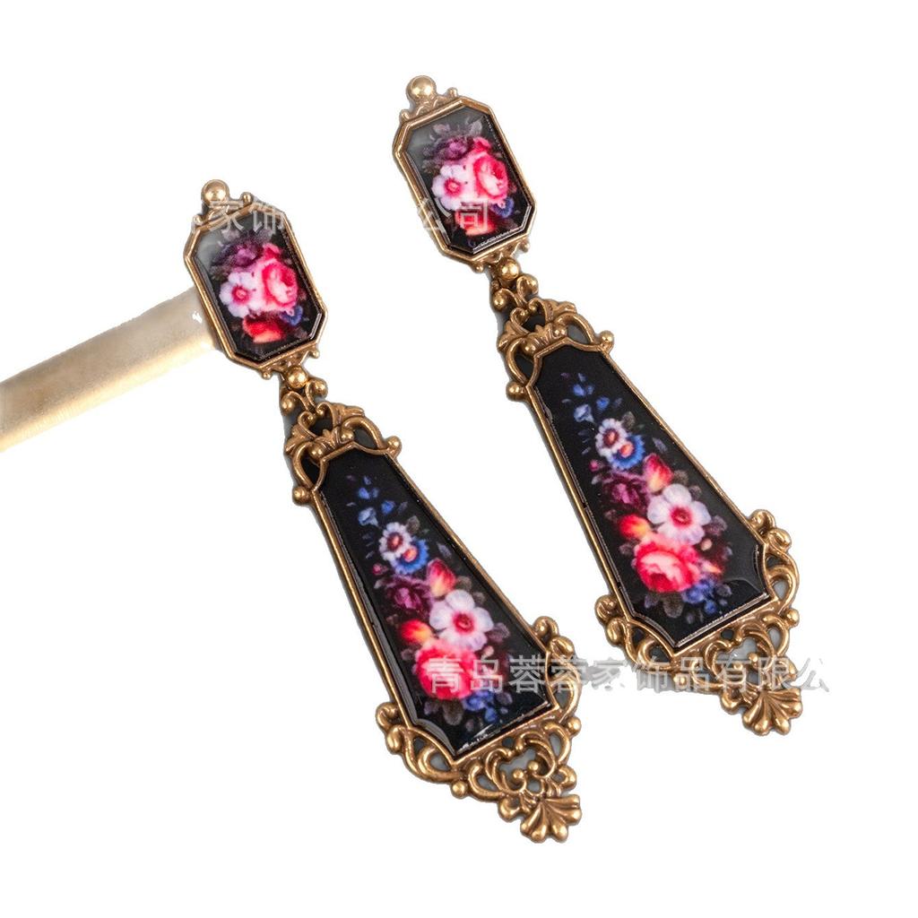 Vintage Chinese Style Flower Long Earrings Antique Light Luxury High-end Retro Heavy Industry