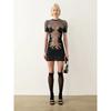 Kkx Niche Gyaru Style Flame Hollow Mesh Patchwork Short Sleeve Dress Y2g Sexy Tight Slimming Sheath Skirt