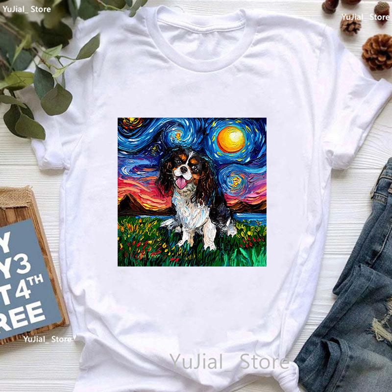 Vintage T Shirt Girls Starry Sky Chihuahua Bulldogaussieyorkshire Terriercatrabbit Print T Shirt Unisex Aesthetic Clothes
