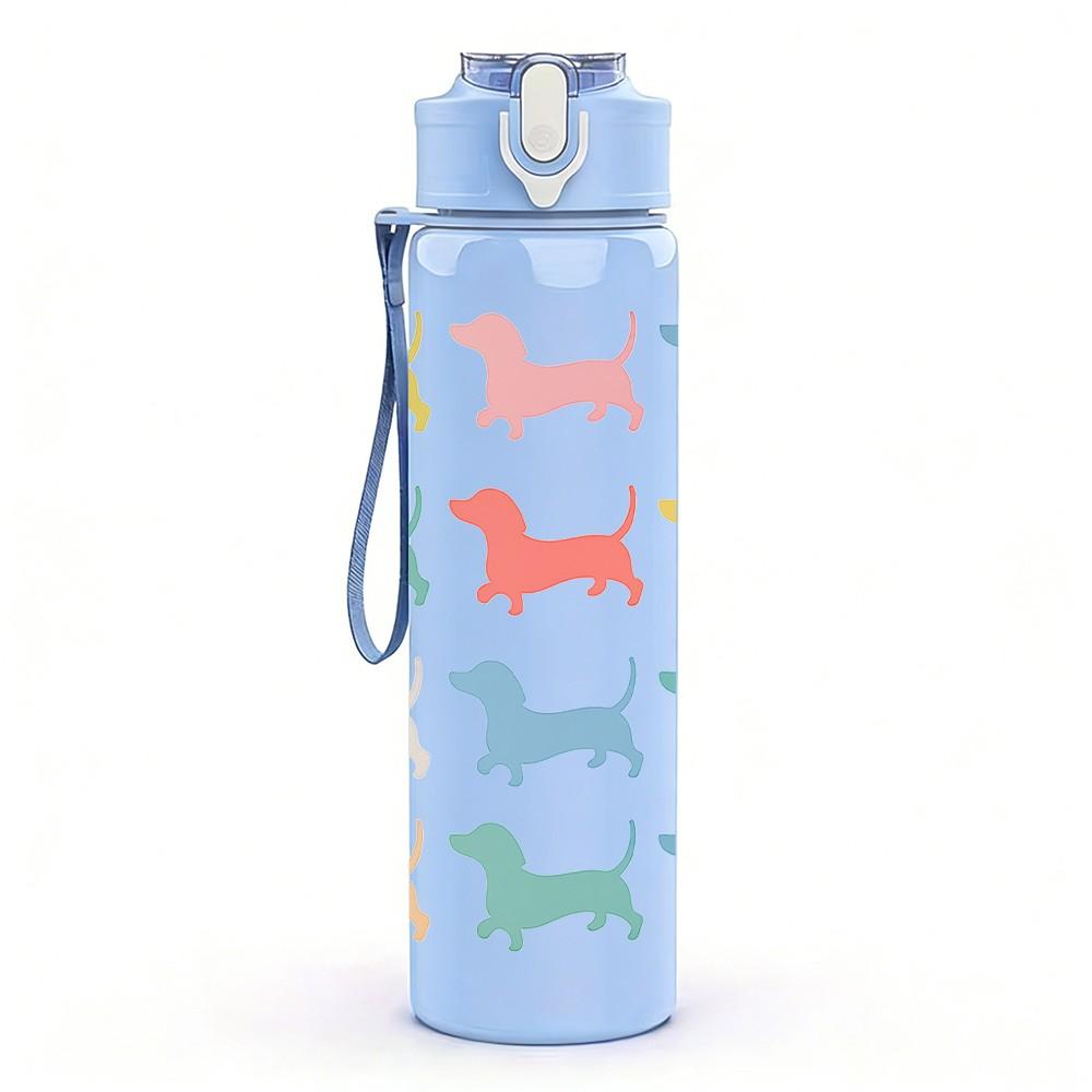 1PC Multi Breed Dog Silhouette Pattern Print 750ml Color Plastic Sports Water Bottle Leakproof Flip Straw Lid Suitable for Sports Office Home Use
