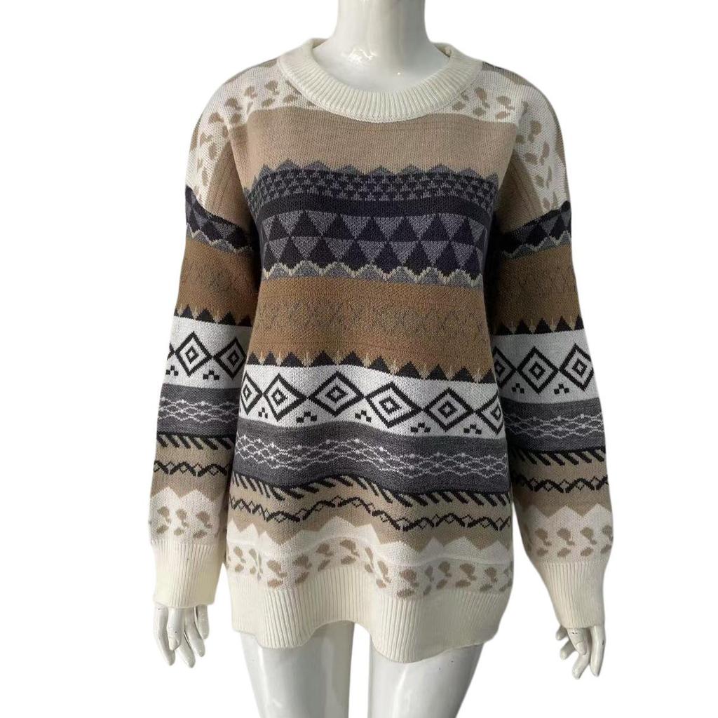 Women's Retro Color Block Christmas Knitted Pullover Sweater