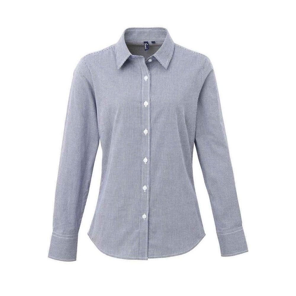Premier Womens/Ladies Micro Gingham Check Cotton Long-Sleeved Shirt