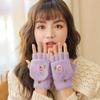 Color Plush Windproof Outdoor Half Finger Gloves Women's Gloves Flip Cover Gloves Thick Mittens